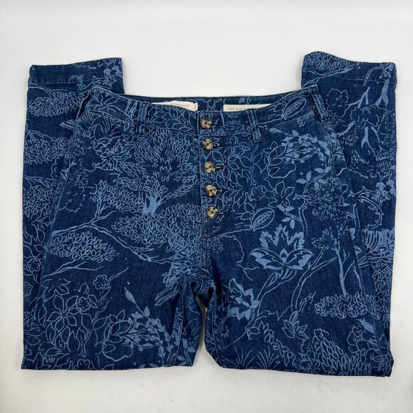 Pilcro and the Letterpress Blue Floral Print High Rise Jeans | Excellent Conditi - Picture 3 of 11